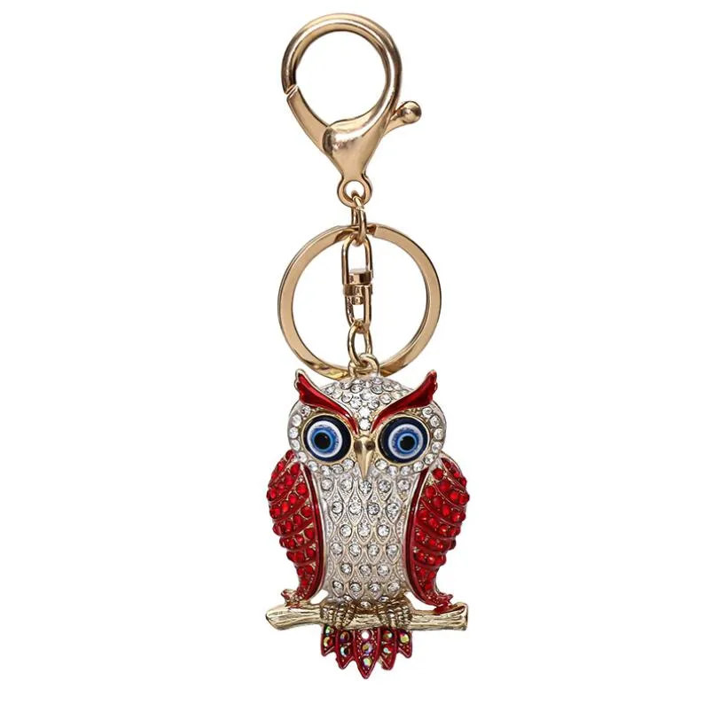 Cute Cartoon Animal Full Crystal Sleutelhanger Uil Sleutelhanger Stereo Rhinestone Sieraden Gift Portemonnee Auto Hanger Mannen Vrouwen