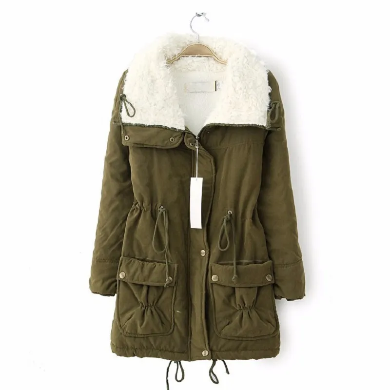 Winter Cotton Coat Women Slim Plus Size Outwear Medium Long Wadded Jacket Tjock Hooded Cotton Wadded Warm Cotton Parka 210518