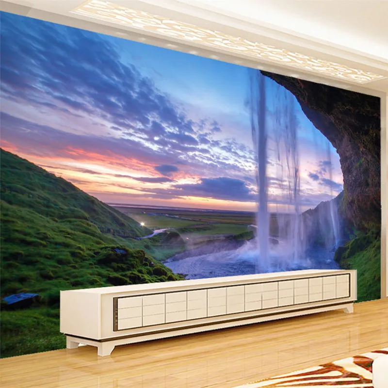 3D Wallpaper Schöner Sonnenuntergang Wasserfall Fototapete Wohnzimmer Esszimmer Kulisse Wandpapier Moderne Wohnkultur