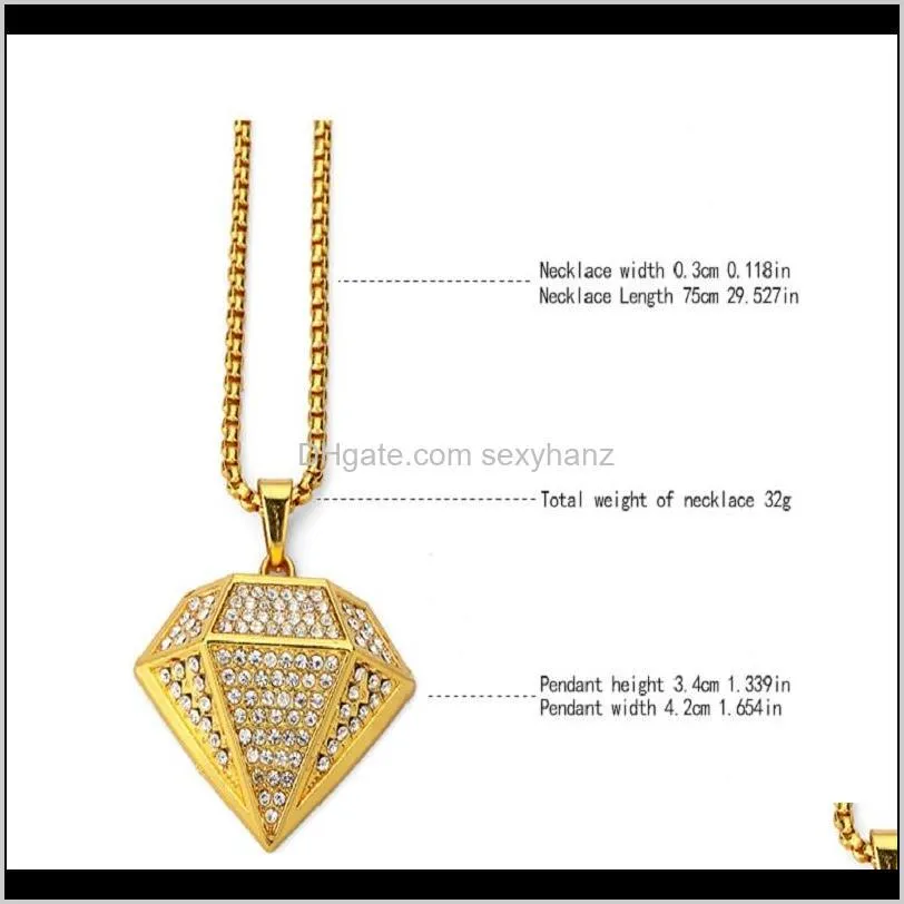 Trendy Men Pendant Necklaces Fashion Full Rhinestone 18k Gold Plated Long Chains Rock Hip Hop Jewelry Filling Pieces Male Punk Necklace For Mens