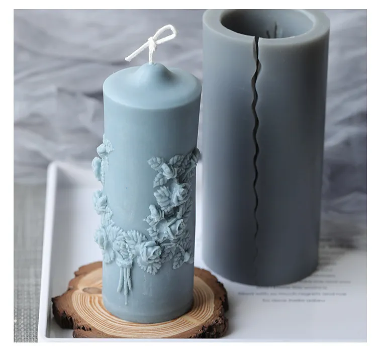 15x5.5cm Big Silicone Carved Column Pillar Candle Molds Cylindrical Mould  Vintage Flowers DIY Large Scented Pillar Candles Making Mold From Homelab,  $11.31