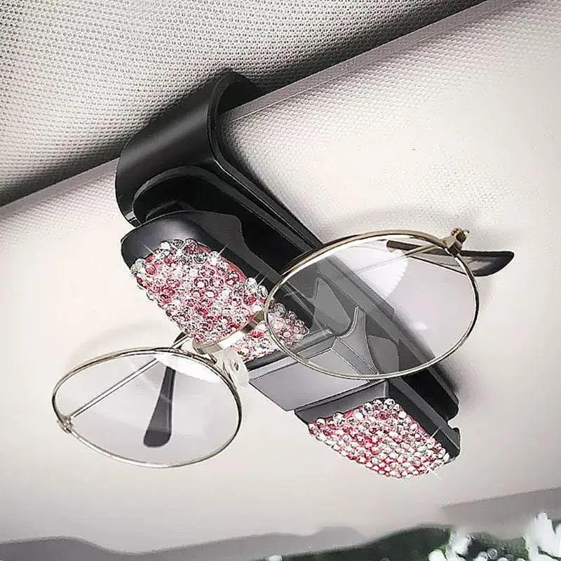 Autres accessoires d'intérieur Porte-lunettes en diamant strass pour support de pare-soleil de voiture avec clip de carte de billet