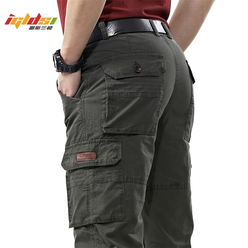 Men's Overalls Military Army Cargo Pants Spring Cotton Baggy Denim Pants Male Multi-pockets Casual Long Trousers Plus Size 42 210707