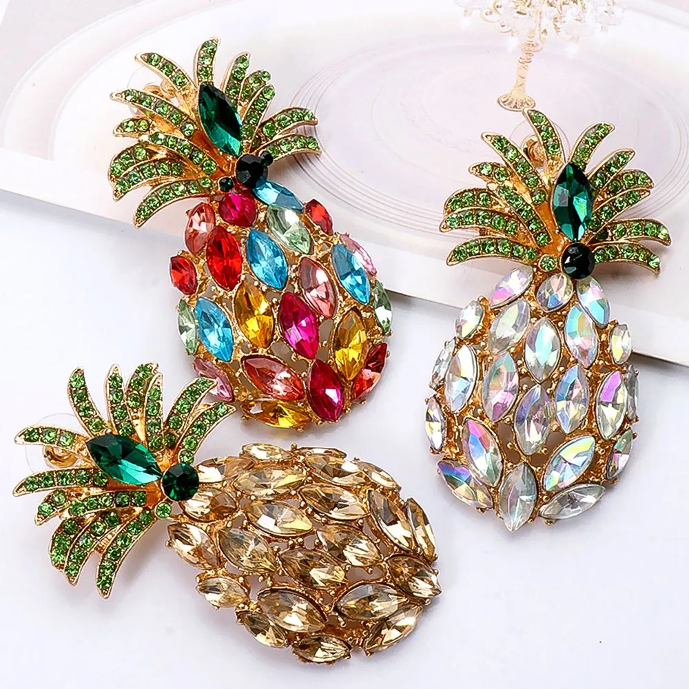 Mode ananas en forme de strass coloré boucles d'oreilles pendantes cristaux de haute qualité bijoux accessoires pour femmes