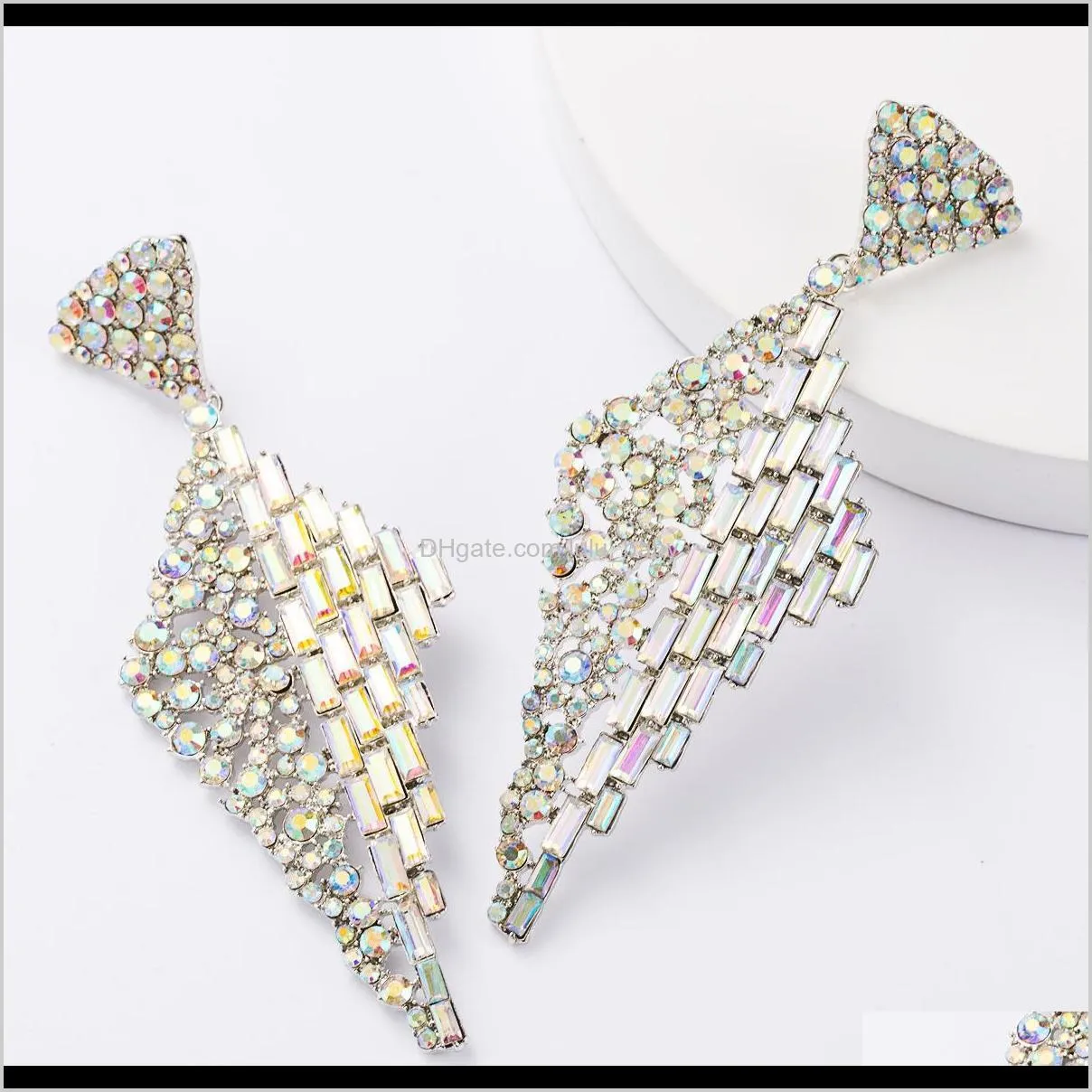 exaggerated wind alloy rhombus semi-circular diamond semi-square diamond ab color rhinestone diamond earrings female street shooting