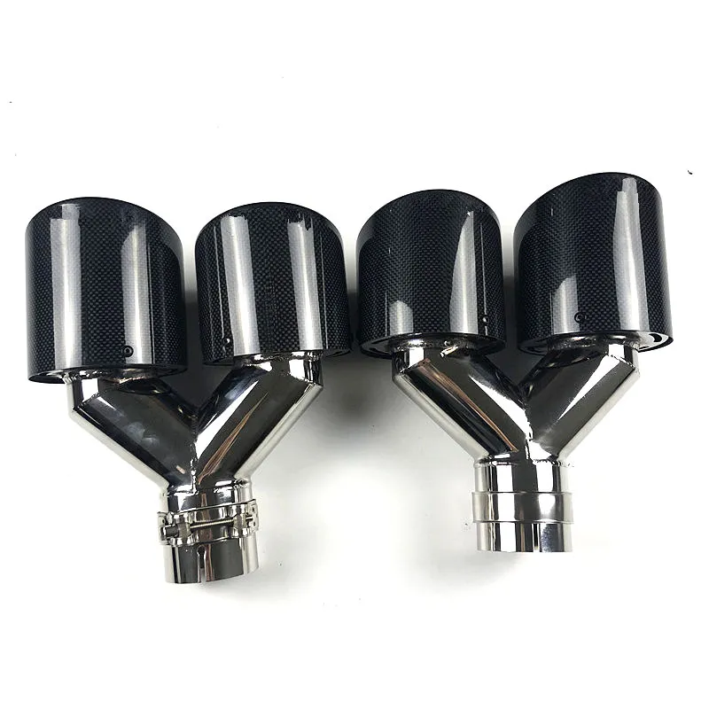 2 pcs Universal Akrapovic Dual Exhaust Muffler Tips Glossy Carbon Fiber Stainless Steel Auto Exhausts End Pipes274z