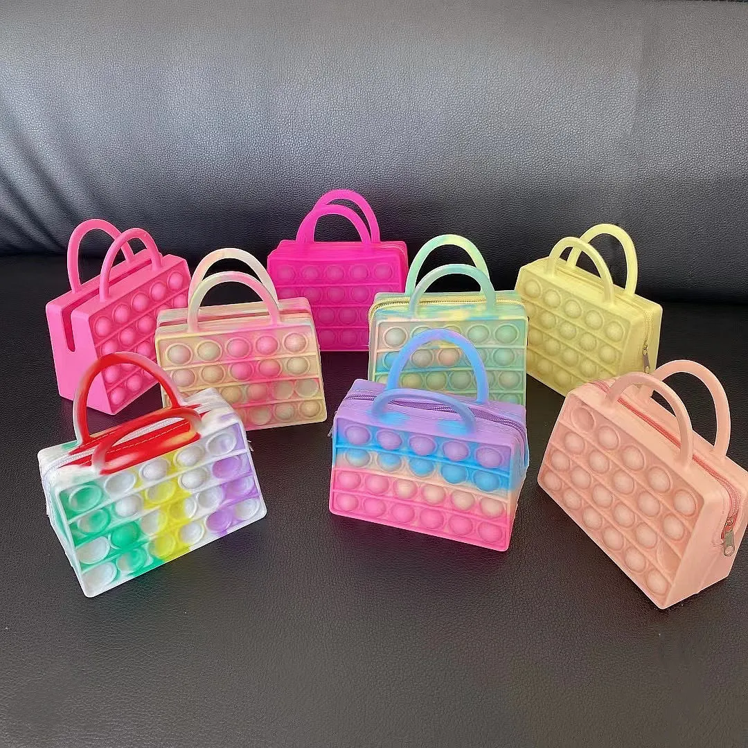 어린 소녀 소년 핸드백 사탕 색상 실리콘 사각형 거품 압축 압축 장난감 가방