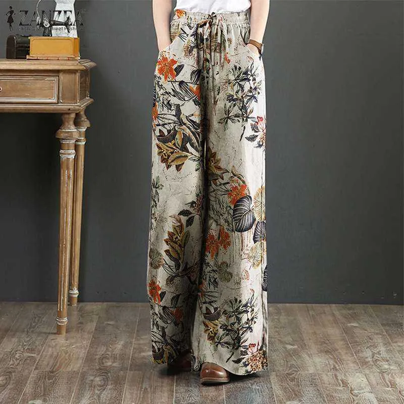 ZANZEA Vintage Printed Wide Leg Panty Womens Elastic Waist Long Baggy  Trousers Women For Autumn Casual Wear Plus Size Available 2021 From Cow01,  $13.77