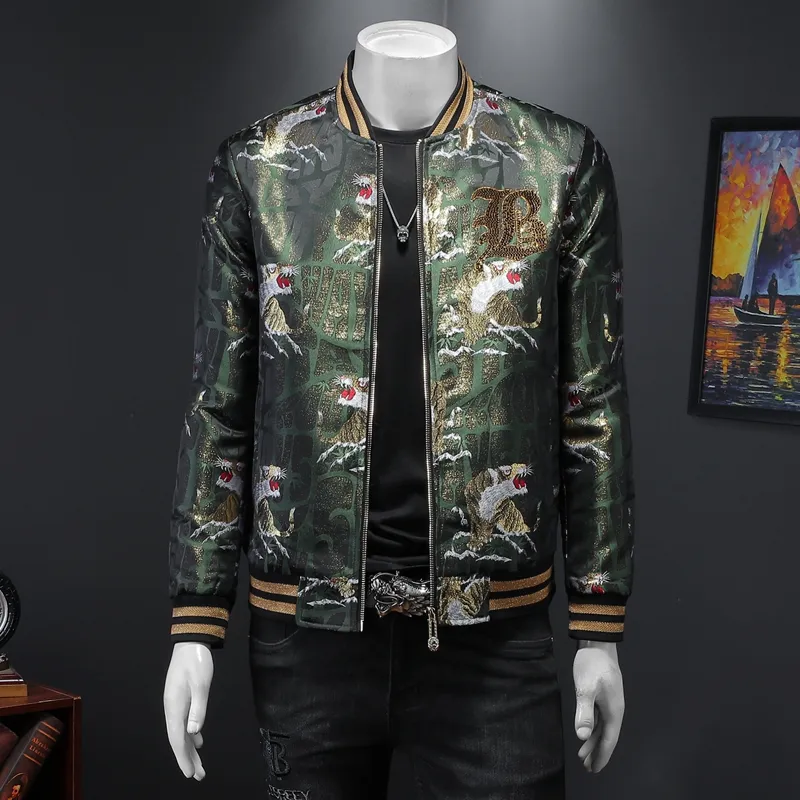 mens jacket 2023 spring and autumn new jacquard embroidery tide stand collar handsome baseball uniform top S-4XL