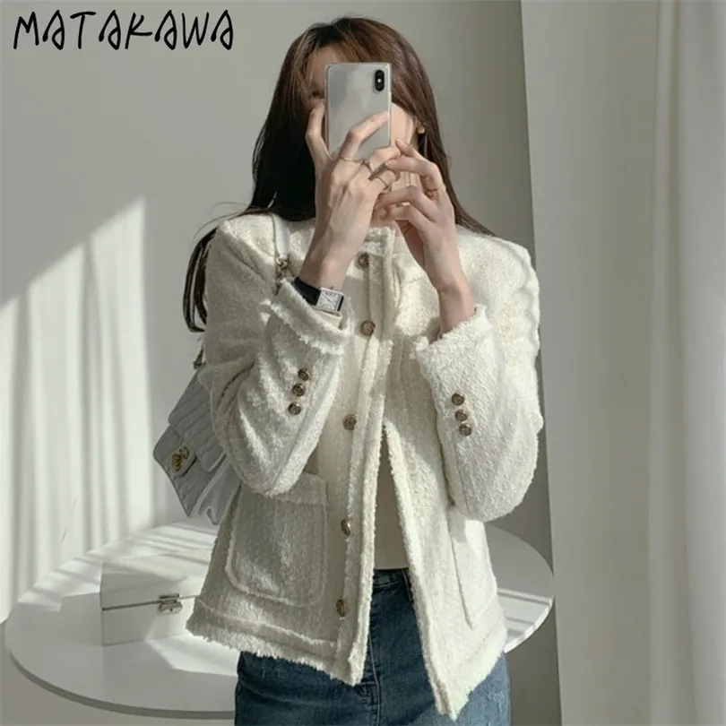 MATAKAWA femmes tempérament coréen petit parfum manteau rétro mince décontracté court Invierno Mujer Chaqueta 211014