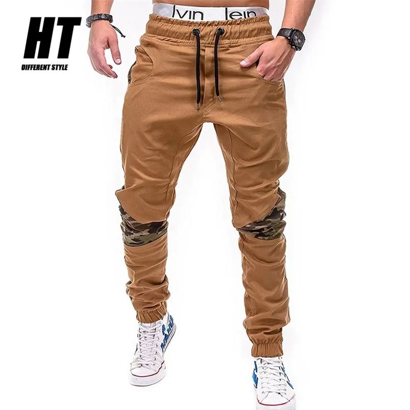 Joggers Män Solid Harem Byxor Camo Patchwork Slim Byxor Streetwear Casual Ankellängd Last Ropa Hombre 210715