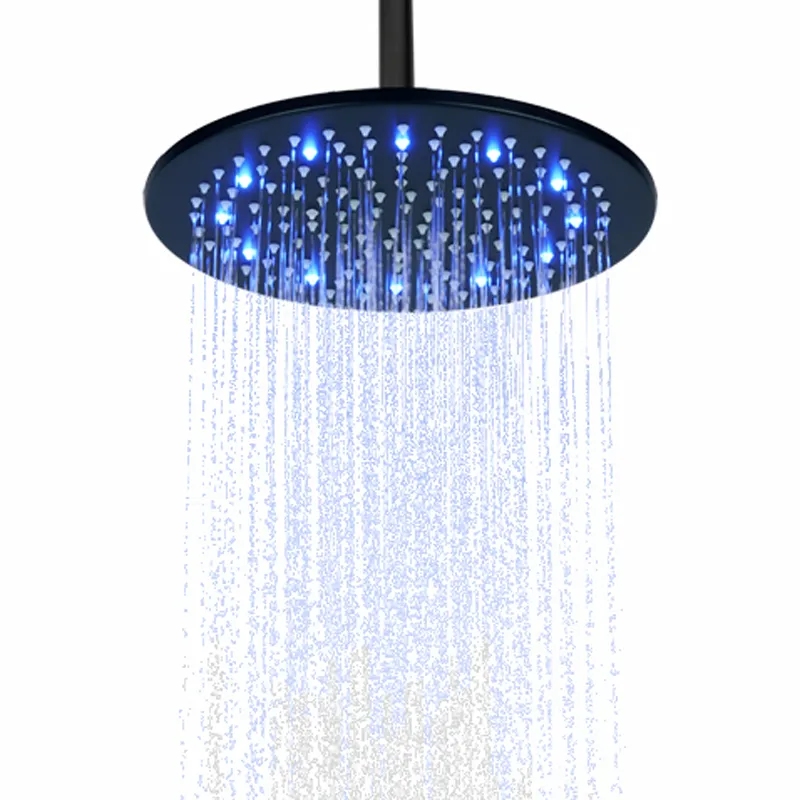 Mat zwart 25x25cm douchekop LED 3 kleurtemperatuur veranderende badkamerlagend douche regenval