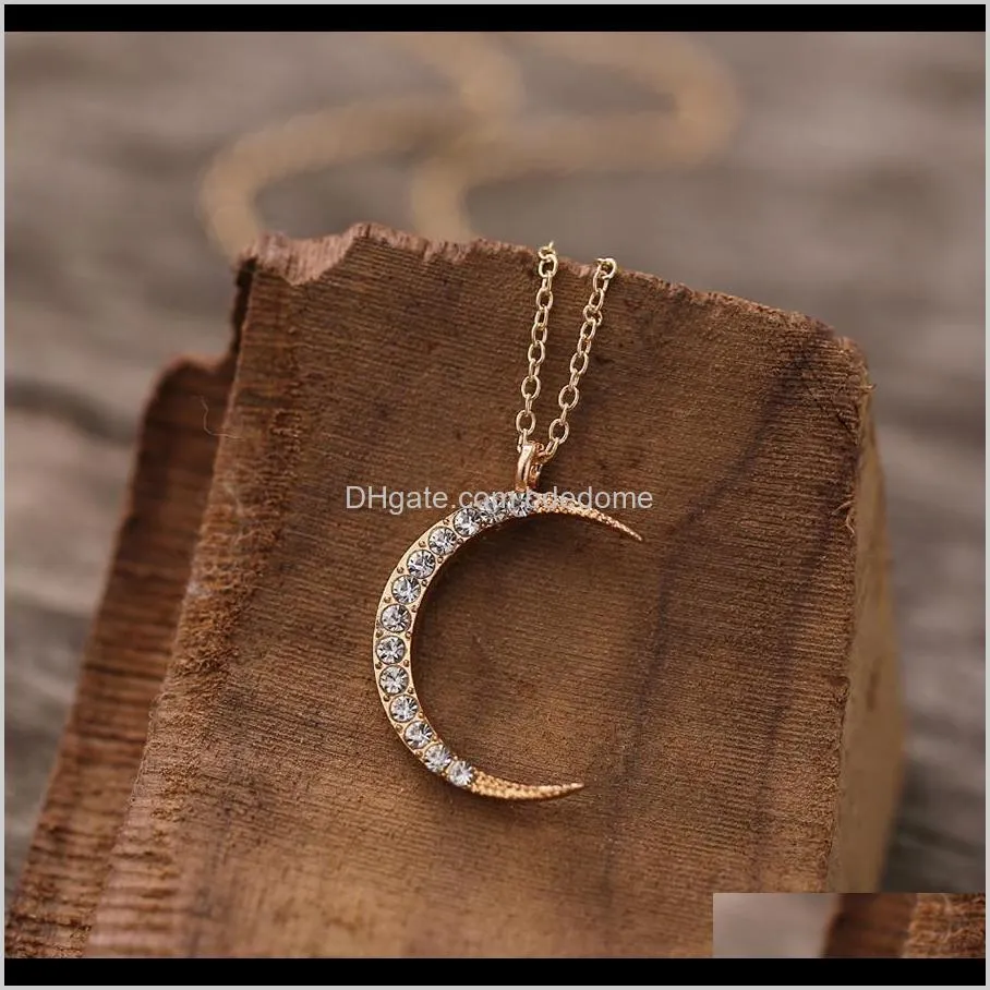pendant necklace sun star moon shape pendant crystal setting metal chain gold color plated women girls party gift