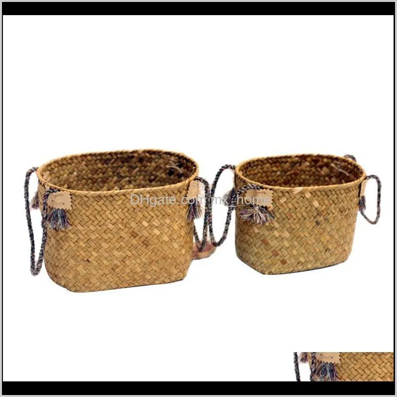 2-piece handmade straw woven flower basket rattan daily use set two storage baskets sundries