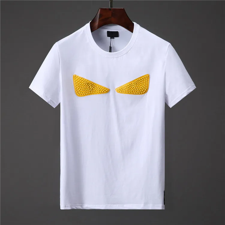 新しいメンズティーサマーTシャツ刺繍パターン高品質のシリコーン黄色の三角シンプルなトップルーズラウンドネックトップCOMFOR317F