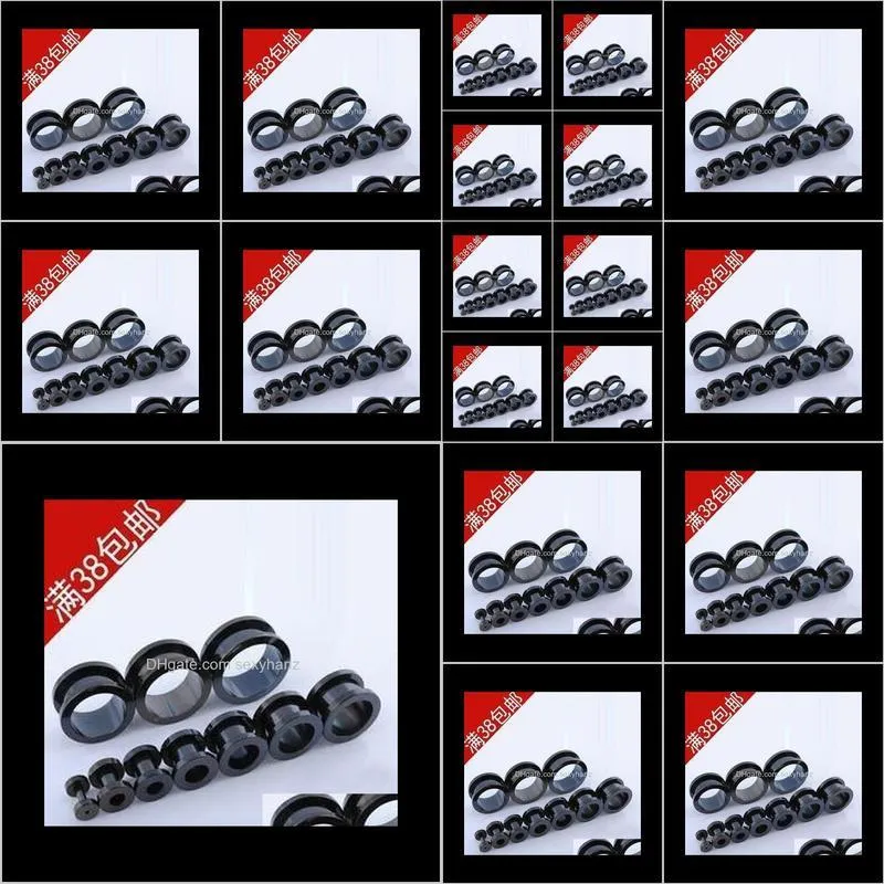 100pcs/lot mix 8 size black stainless steel screw ear plug flesh tunnel body jewelry piercing