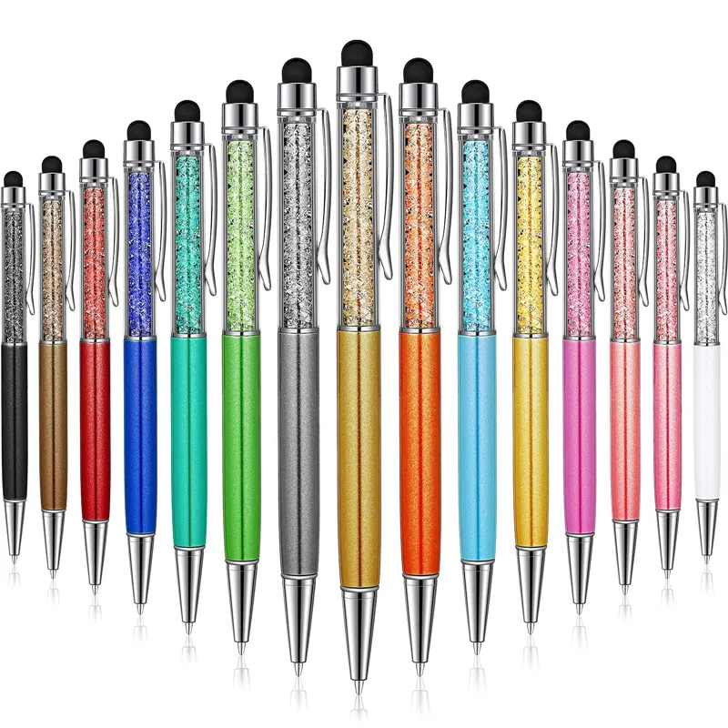 Bling 2-i-1 Crystal Diamond kulspetspennor Skärm Touch Stylus Penna Office School Papperstillbehör XBJK2112