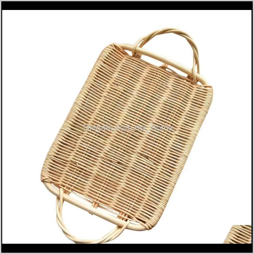 Housekeeping Organization Home & Gardenrattan Tray Double Ear Handmade Bread Basket Tea Dessert Plate Fruit Breakfast Multipurpose Weaving Ta