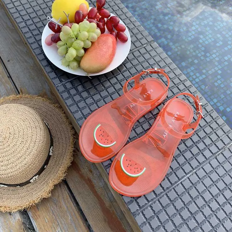 Women fruit flip flops stitching clear looking ladies sandals comfortable skidproof holiday beach shoes girls z706