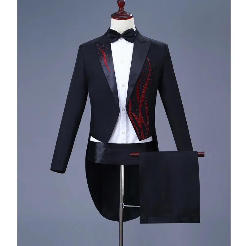 Männer 2 Stück Hochzeitsanzüge Schwarz One Button Diamantanzug Männer Marke Slim Fit Herrenanzüge mit Hosen Party Bühne Sängerin Kostüme 4XL 210524