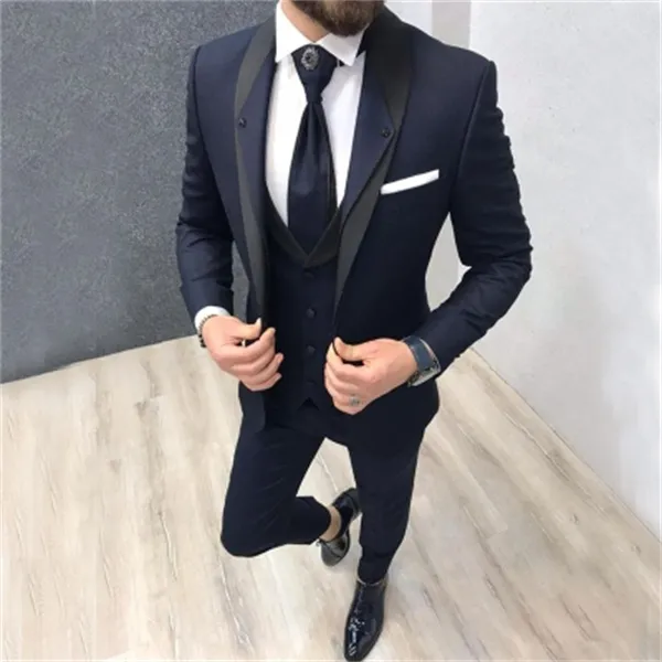 Costume da sposa personalizzato slim fit blu navy per uomo Abiti da sposo smoking 3 pezzi Groomsmen Abiti da festa Smoking da sposa per uomo X0608