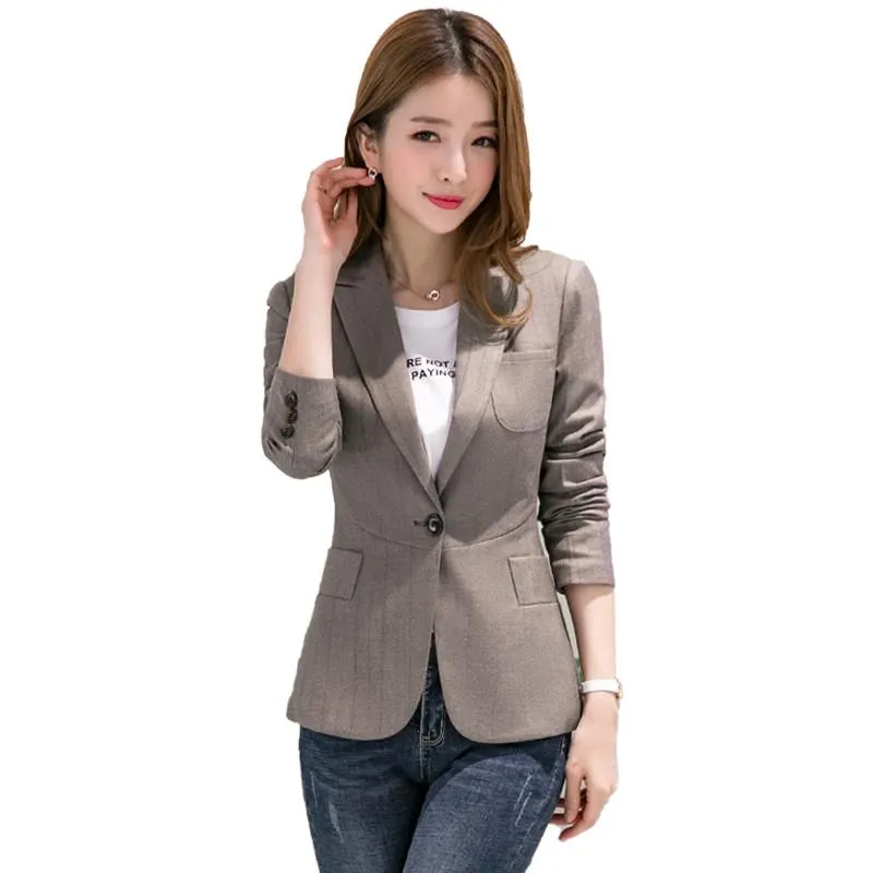 Women's Suits & Blazers Fmasuth 2021 Winter Female Stripe Jacket 4XL Plus Size Full Sleeve Single Button Ladies Coat Outwear LSF-1884YJ