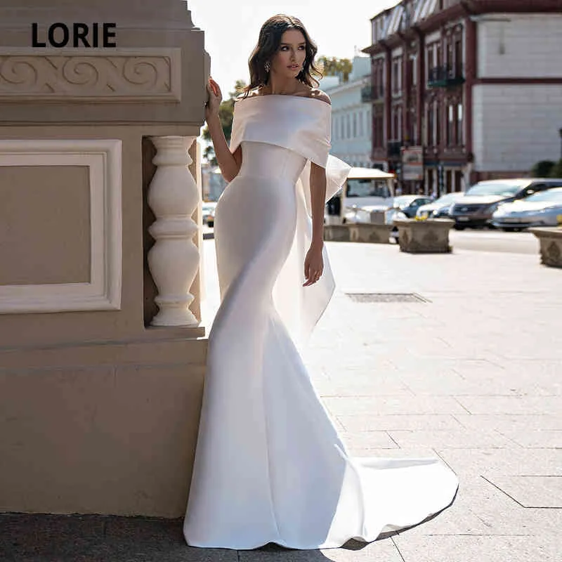 Lorie sjöjungfru klänningar med båge strapless satin vit elfenben bröllopsklänning skräddarsydda brudklänning vestido de noiva