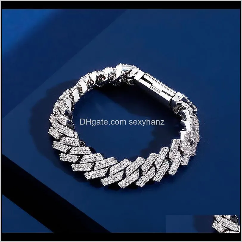 new design 14mm ice out diamond cuban link bracelet in yellow gold hip hop jewelry for men and women gifts