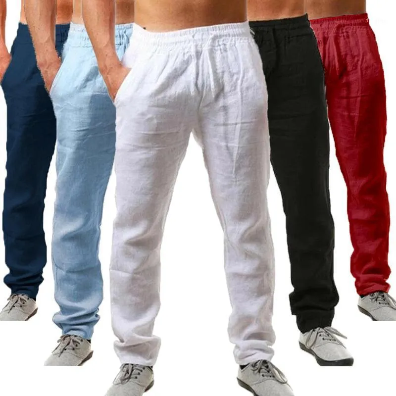 Pantaloni da uomo Moda Cotone Lino Uomo Estate Traspirante Tinta unita Pantaloni Fitness Streetwear S-3XL 8 Colori