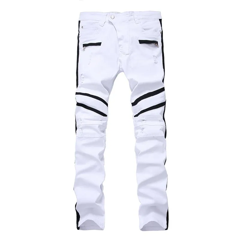 American Style High Street мужская мужская повседневная белая строчка джинсы прямые тенденции растягивающиеся раскатывающие тонкие брюки