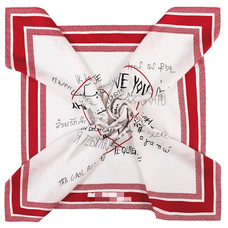 Lenço de seda de sarja enrolado à mão manual feminino 38 idiomas eu te amo impressão lenços quadrados echarpes foulards femme envoltório bandana hij213q