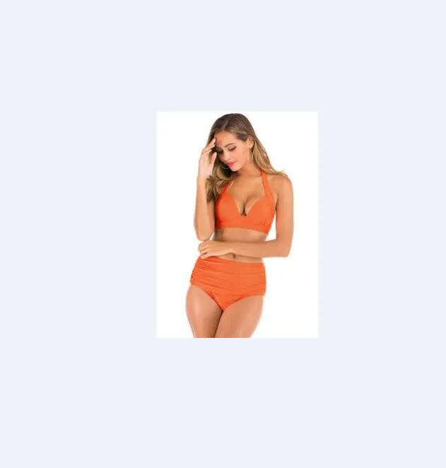 Women`s Swimwear halter high waist solid multi color print split Two-pieces bikini neck band Sexy Swim suit 