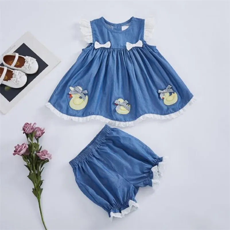 Meninas meninas bonitos vestidos sem mangas + shorts crianças terno verão crianças conjunto de roupas vestido de roupas 1-5yrs 210521