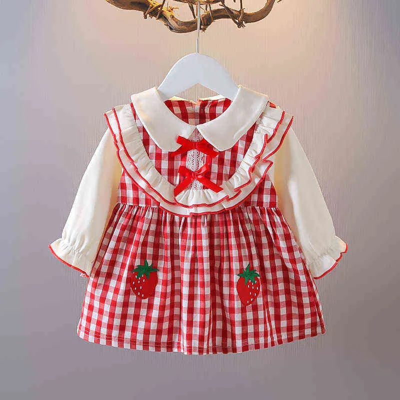 2021 Automne Infantile Bébé Filles Robe pour 1 an Enfant Fille Vêtements À Manches Longues À Carreaux Princesse Robes D'anniversaire Vêtements De Bébé G1129