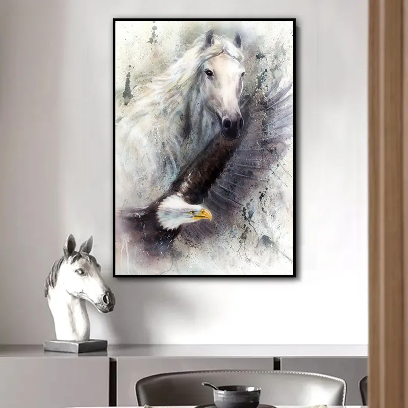 Cavalo Águia Animal Canvas Pintura Arte Preto e Branco Arte Arte Fotos para sala de estar Quarto moderno decoração de casa sem fragmentação