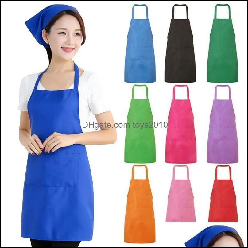 Pure Color Kitchen Apron High Quality Plain Apron + Pocket Colorful Cooking Woman Men Chef Waiter Baking Aprons Dropshipping1