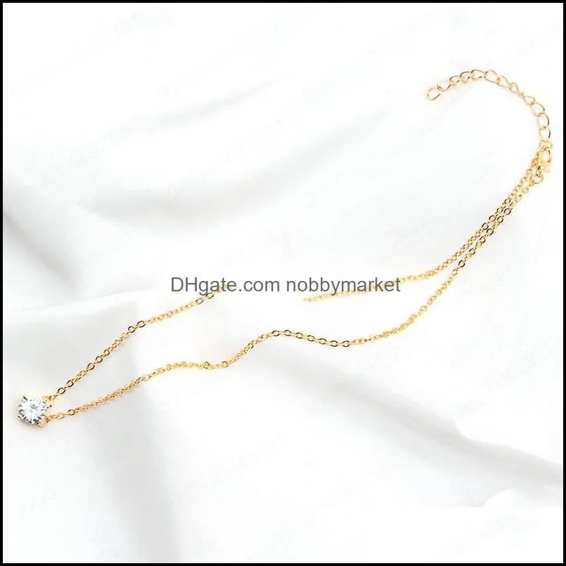 Elegant Charming Gold Chain Necklaces Women Jewelry Ladies Wedding Party Gifts Simple Geometric Crystal Zircon Ckoker Necklace