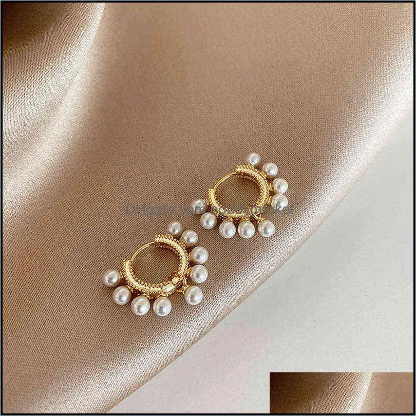 925 Sterling Silver Geometric Circle Earrings Handmade Pearl Female Jewelry Wholesale