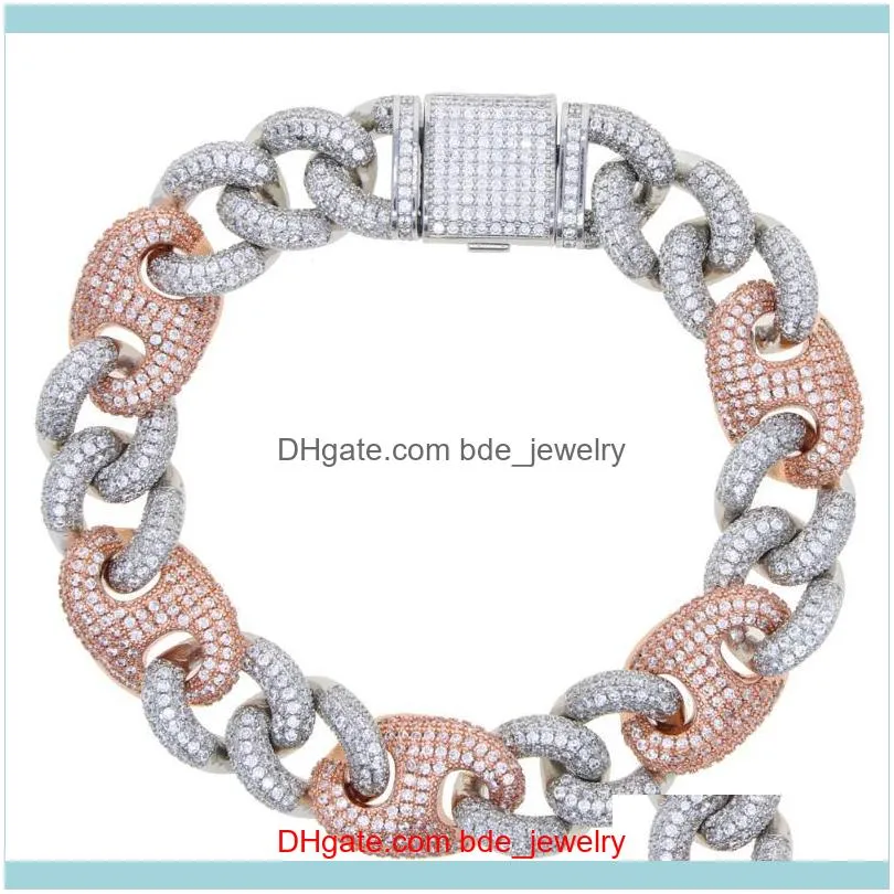 Charm Bracelets 2021 Fashion 15mm Rock Punk Women Men Jewelry Rose Gold Two Tone Color 5A CZ Iced Out Bling Hip Hop Cuban Chain