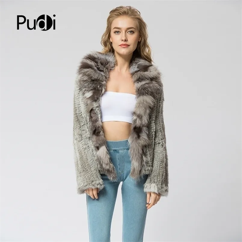 CR072 Knitted Real Rabbit Fur Coat Overcoat Jacket With Fur Collar Russian Women's Winter Thick Warm Genuine Fur Coat 211110