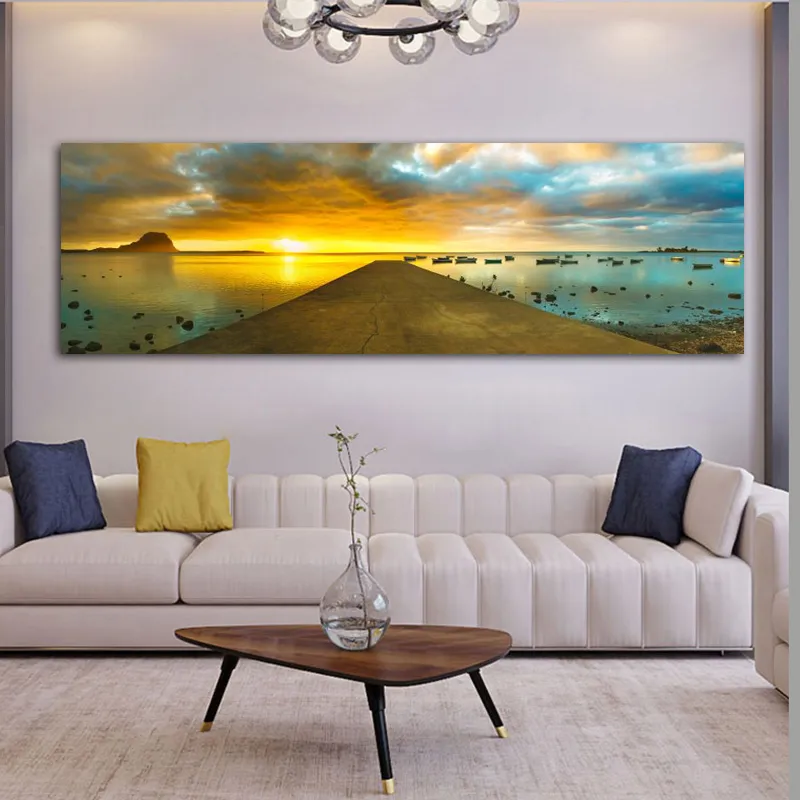 Pintura de cabeceira Barco Ponte Ponte Paisagem Poster Canvas Impressões de Arte Da Parede para Sala de estar Quarto Modern Home Decor