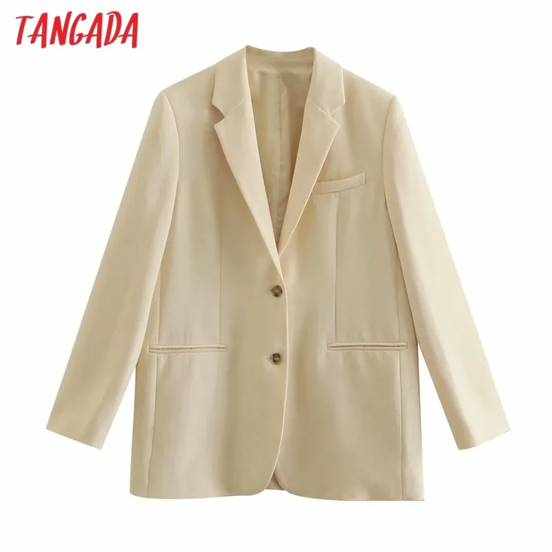 Mode femmes solide Blazer manteau Vintage col cranté poche femme décontracté Chic hauts 4M39 210416