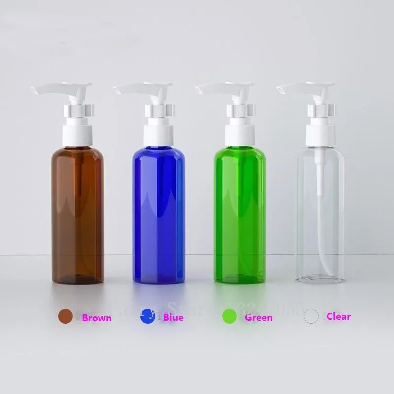 Бутылки для хранения JARS 30PC 100 мл пустой пластиковый лосьон насос бутылка насоса, DIY зеленый / синий / коричневый / прозрачный косметический составной состав, погрешность эмульсии