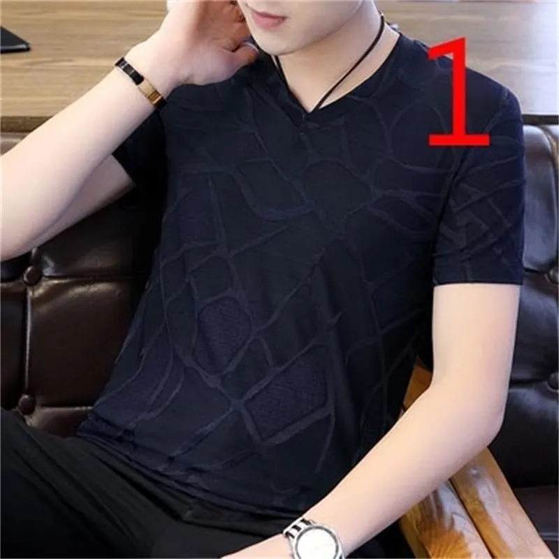 Summer high-end short-sleeved t-shirt male Korean version of the trend cotton round neck 210420