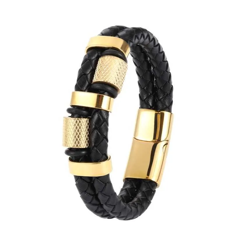 Klassische Mode Hochwertiges Metall Magnetverschluss Lederarmband Lederband Armband Zubehör Q0719