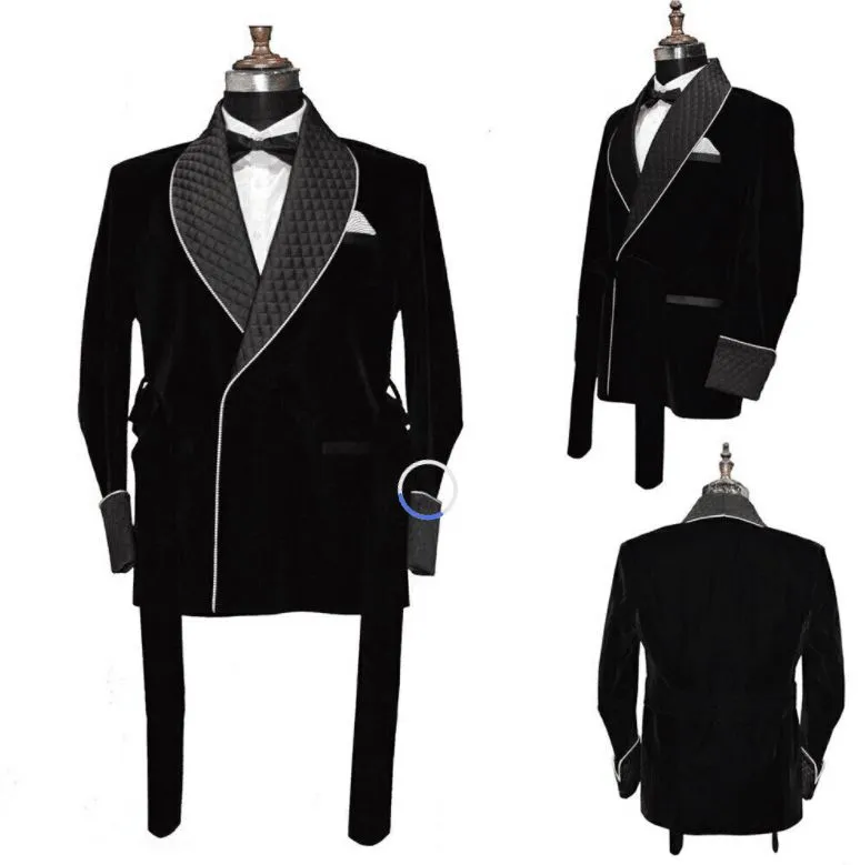 Tuxedos en velours noir et rouge pour hommes, veste longue pour marié, manteau de fête de bal de mariage, tenue d'affaires, un costume