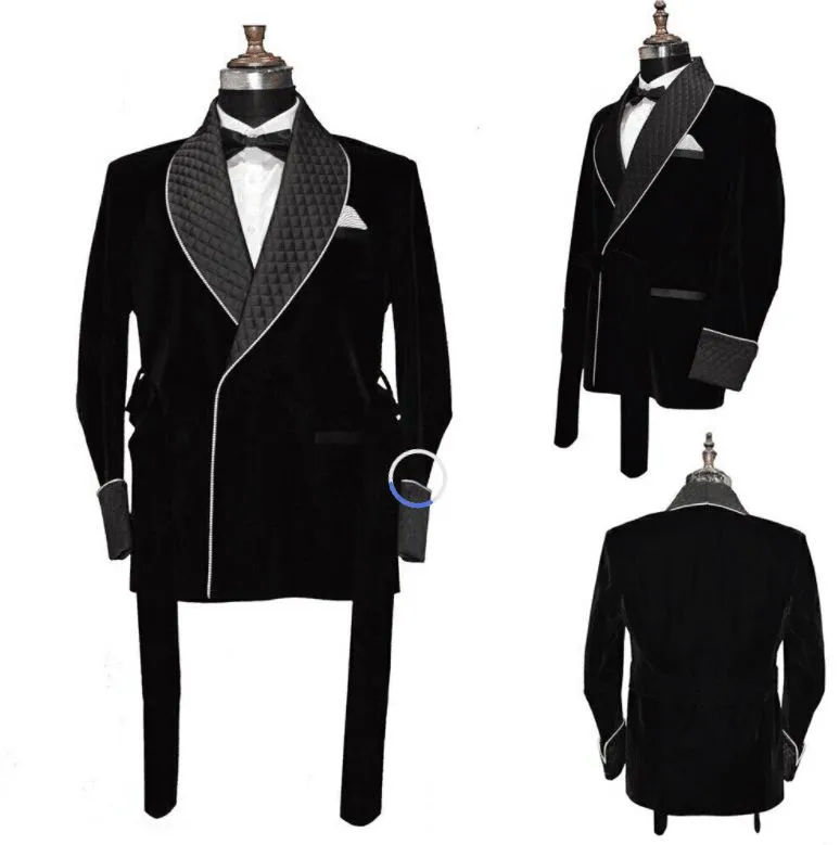 Czarny Czerwony Velvet Męskie Tuxedos Długie kurtka Groom Party Prom Ślub Płaszcz Biznesowy Outfit One Suit