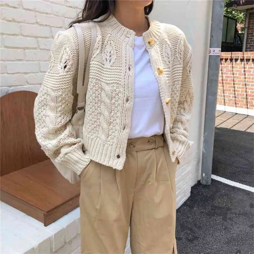 Hzirip Estudantes Elegante Engrossar Casual Autumn Cardigans Twisted All-Match de Manga Completa Breves Mulheres Basic Short Soreers 210918