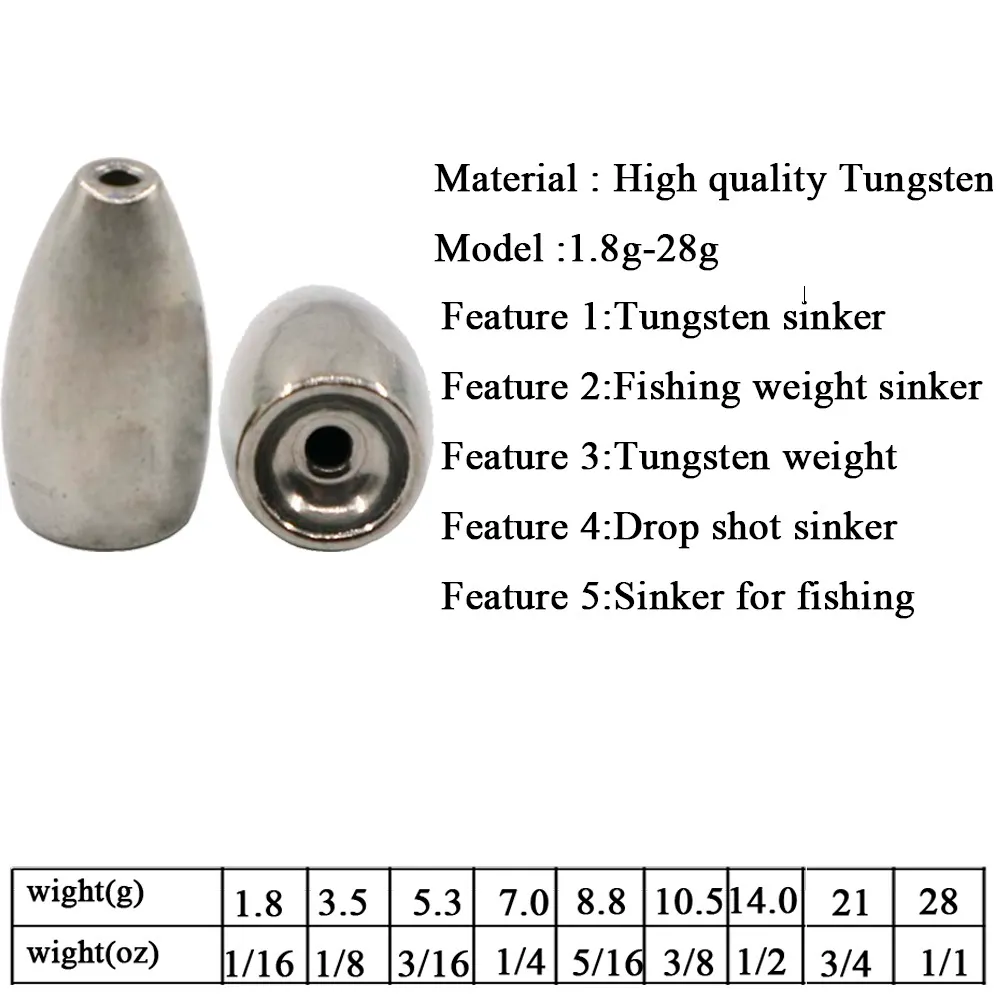 Silver Bag Silver 100% Tungsten Sinker Bullet Casting Fishing