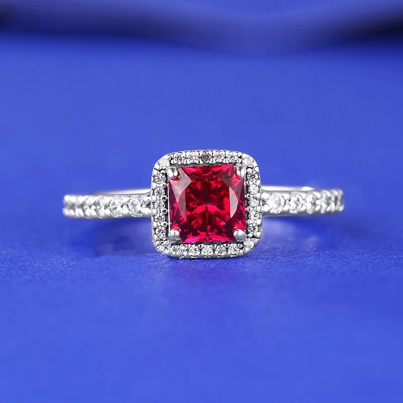 925 Gümüş Ruby Kırmızı CZ Taşlar Zamansız Zarafet Yüzüğü Fit Pandora Cazibe Takı Nişan Düğün Aşıklar Moda Yüzüğü226L